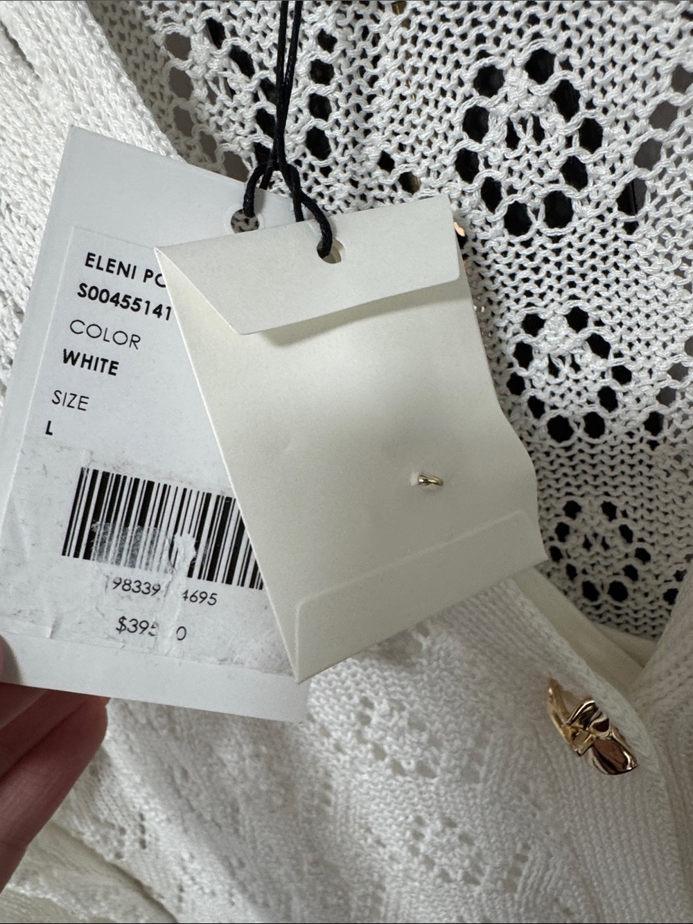 GENERATION LOVE Eleni Pointelle Knit Dress White L Gold Button Midi Cover Up - Picture 14 of 16